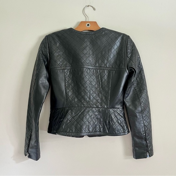 Classic Black Quilted Short Leather Jacket Moto Buttery Lambskin Leather Coat - Picture 5 of 14